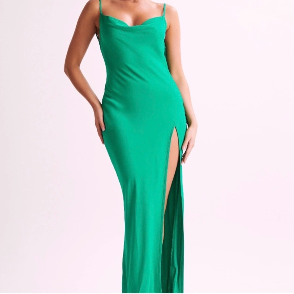 Meshki Emerald Green Maxi Dress with Side Thigh Slit